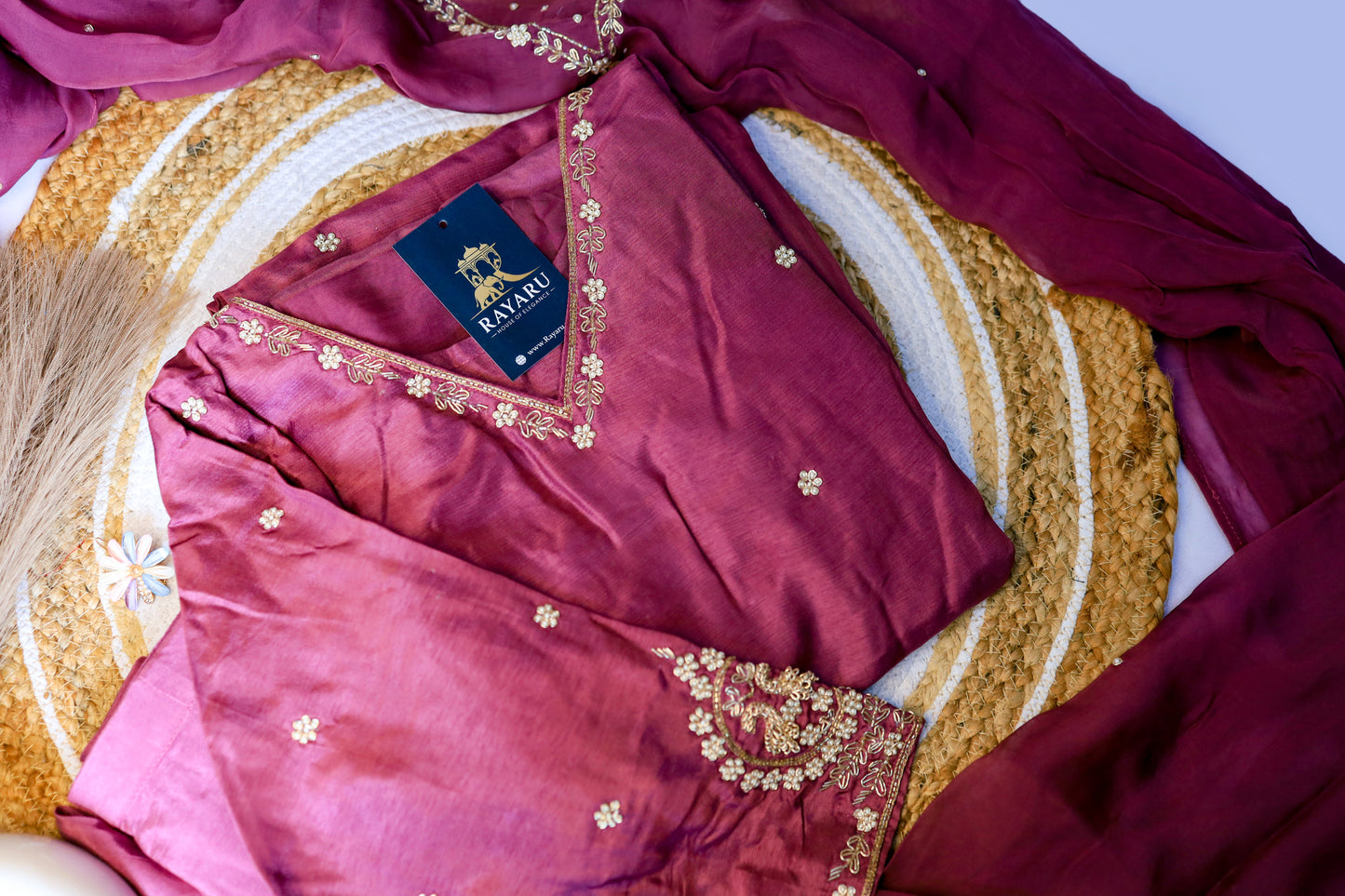 Elegant burgundy embroidered suit set