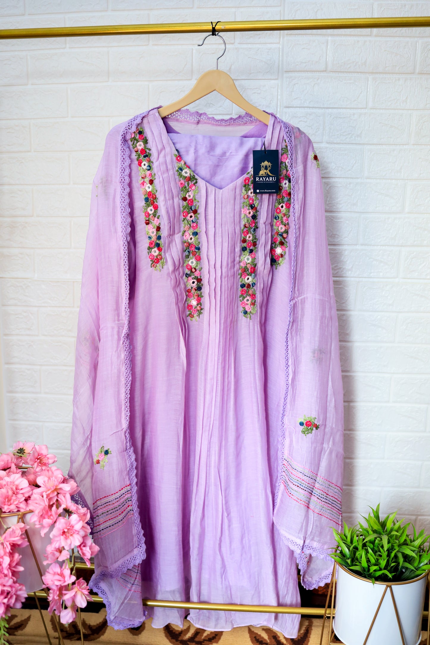 Lavender Mul Chanderi Kurti Set