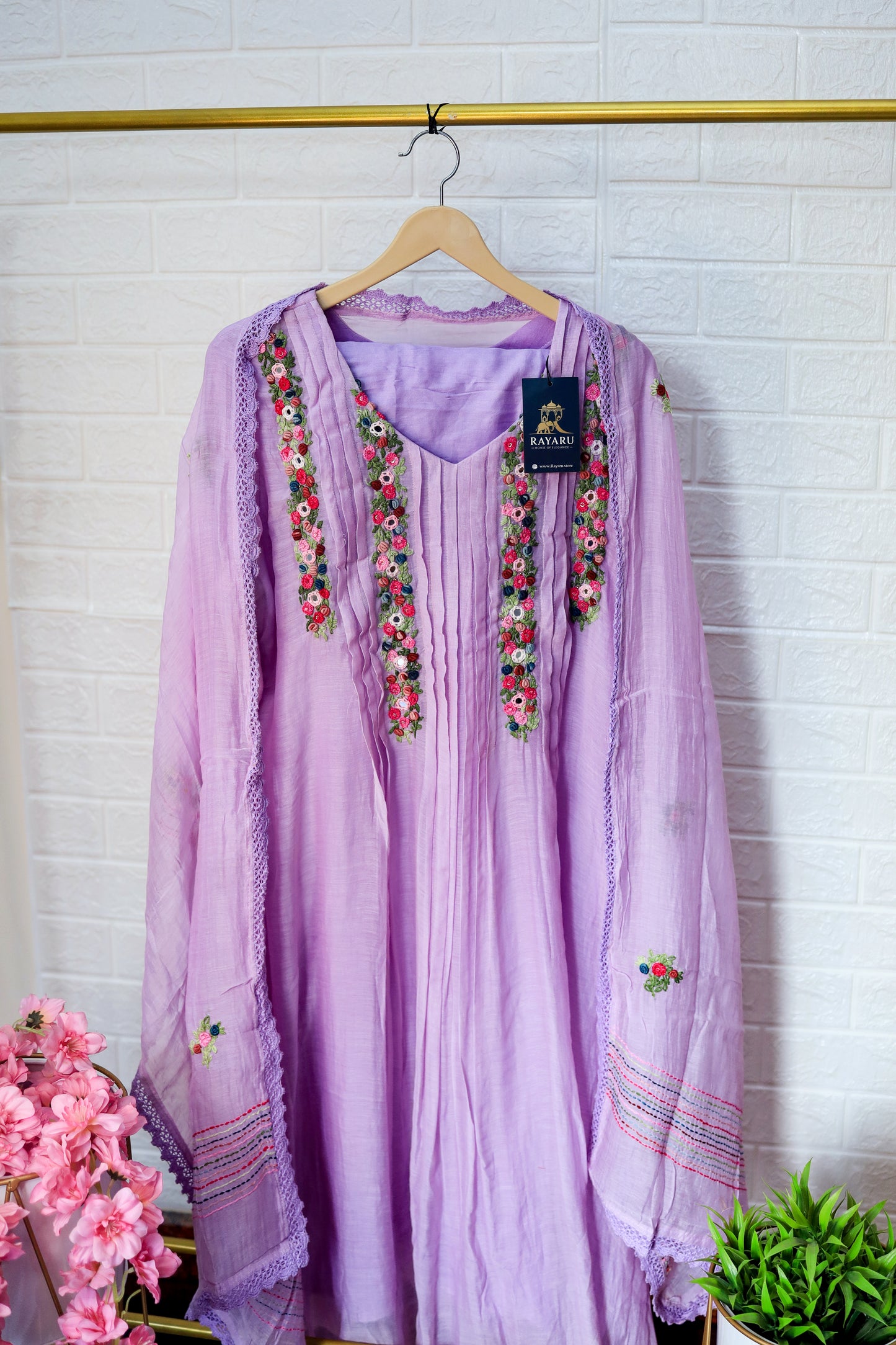 Lavender Mul Chanderi Kurti Set
