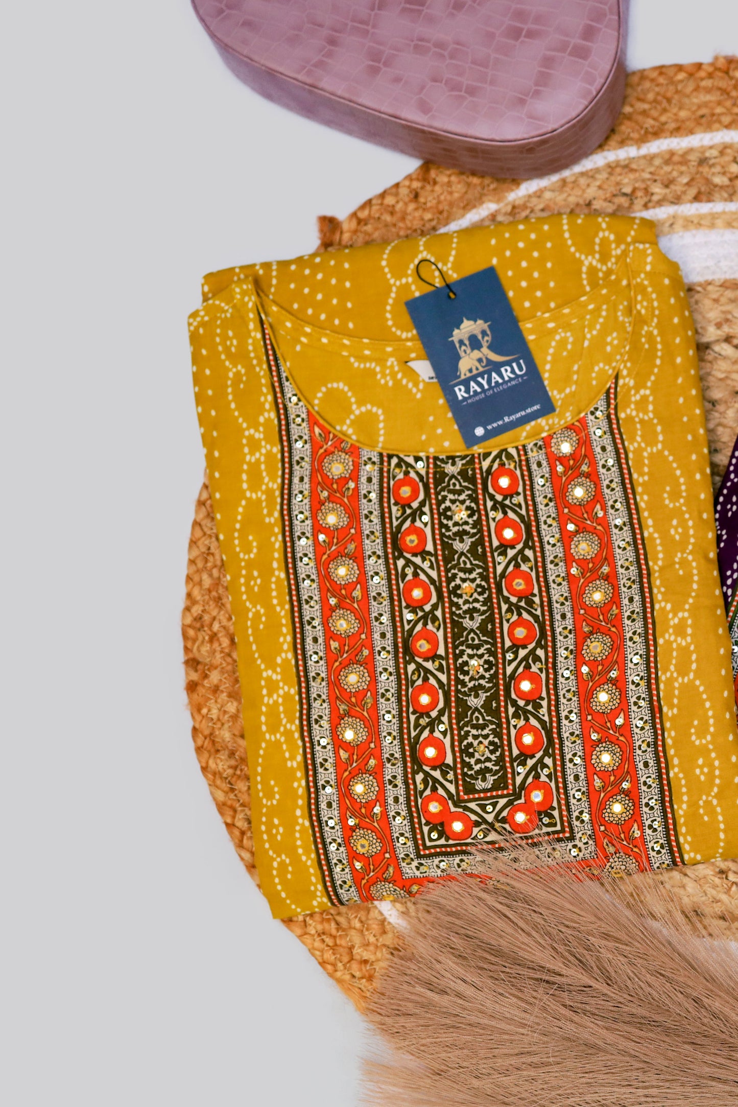 A stylish and breathable cotton Mustard Yellow kurti set