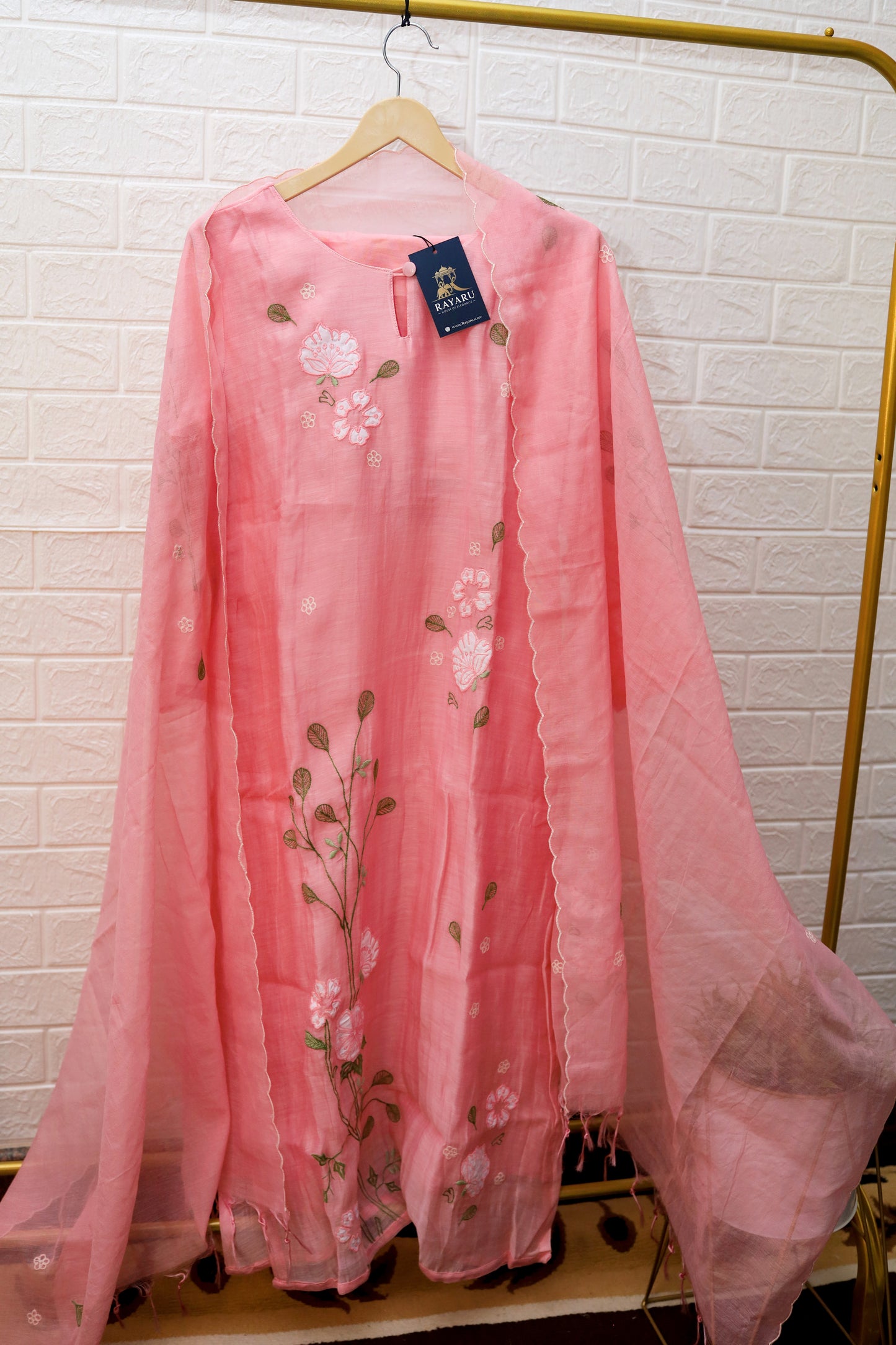 Light Pink Mul Chanderi Kurti Set