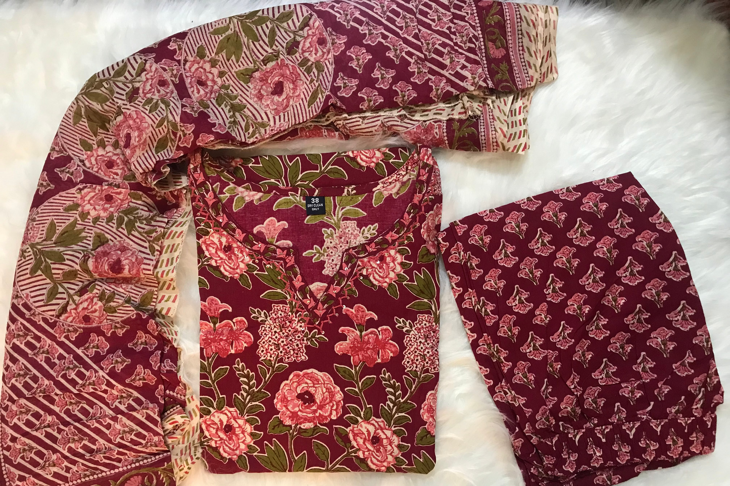 Floral patterned fabric on a white background
