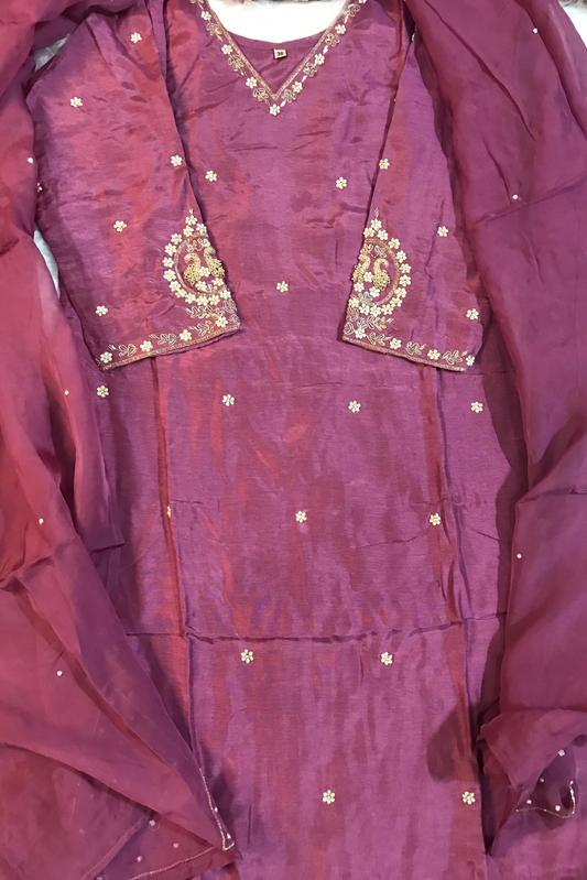 Elegant burgundy embroidered suit set