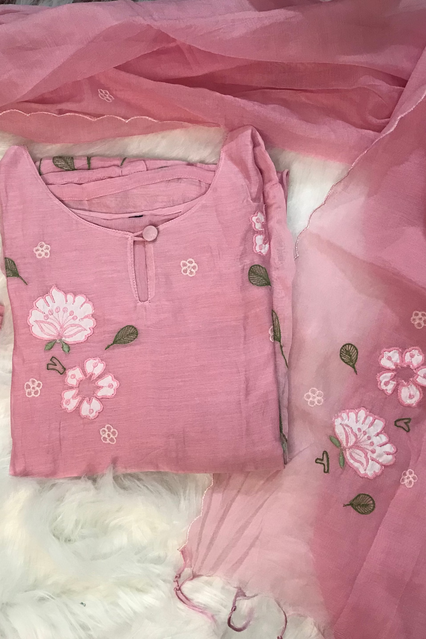 Light Pink Mul Chanderi Kurti Set