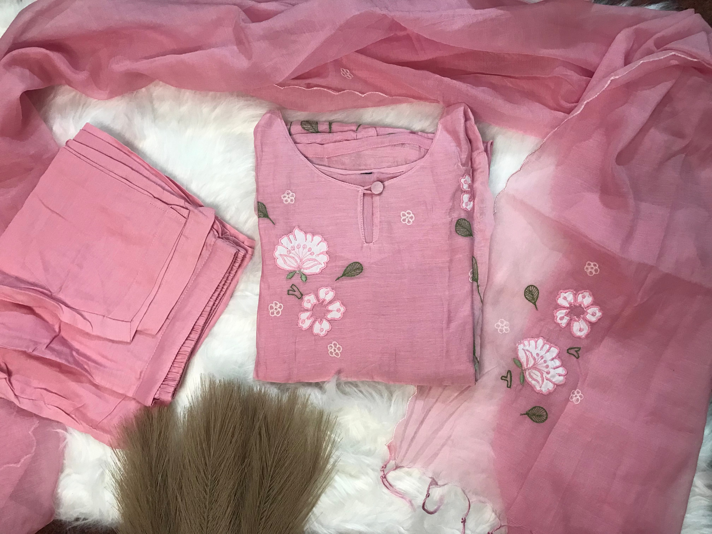 Light Pink Mul Chanderi Kurti Set