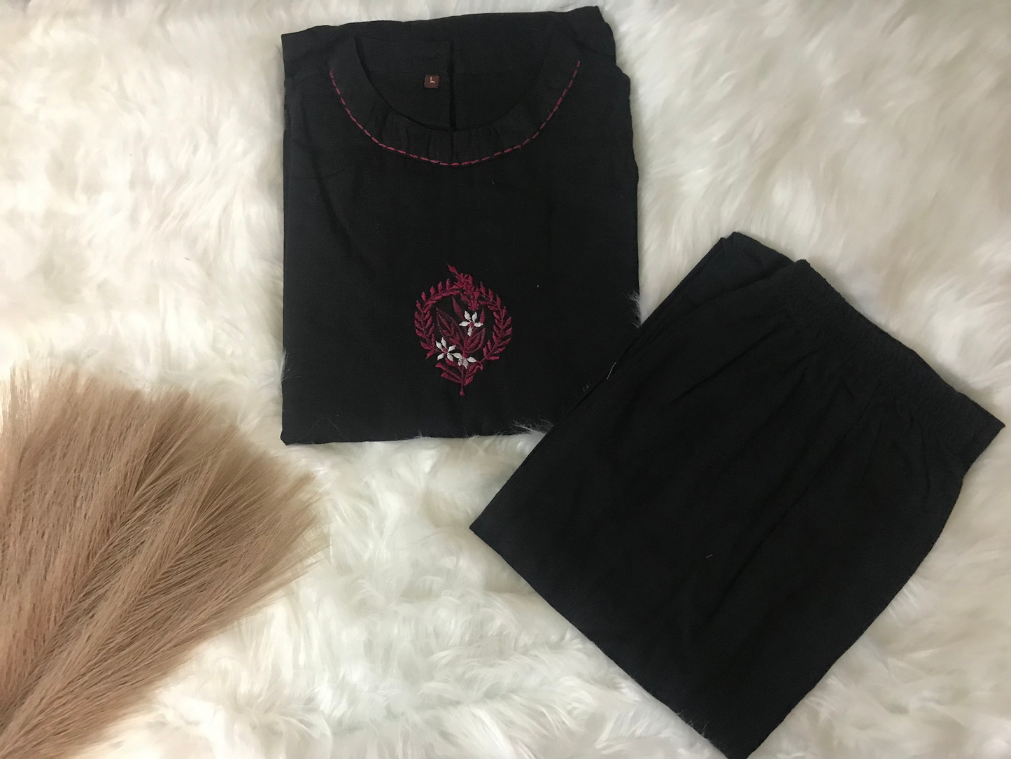 Black Thread Embroidery Kurti Set