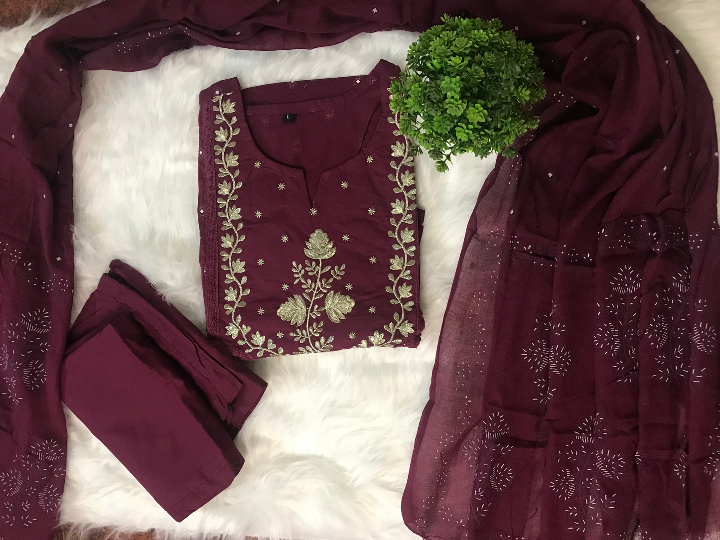 Wine Hues 3-Piece Ethnic Kurti Set