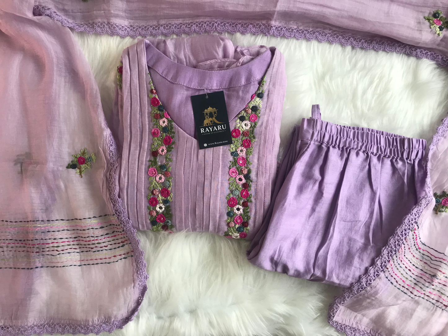Lavender Mul Chanderi Kurti Set