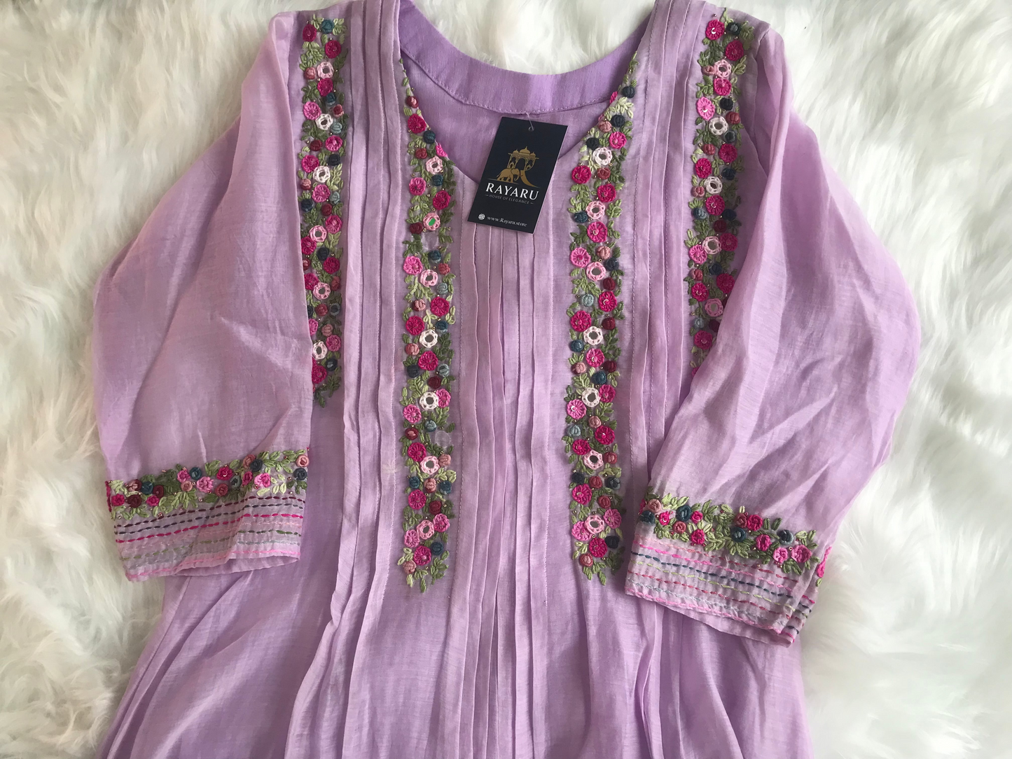 Lavender Mul Chanderi Kurti Set