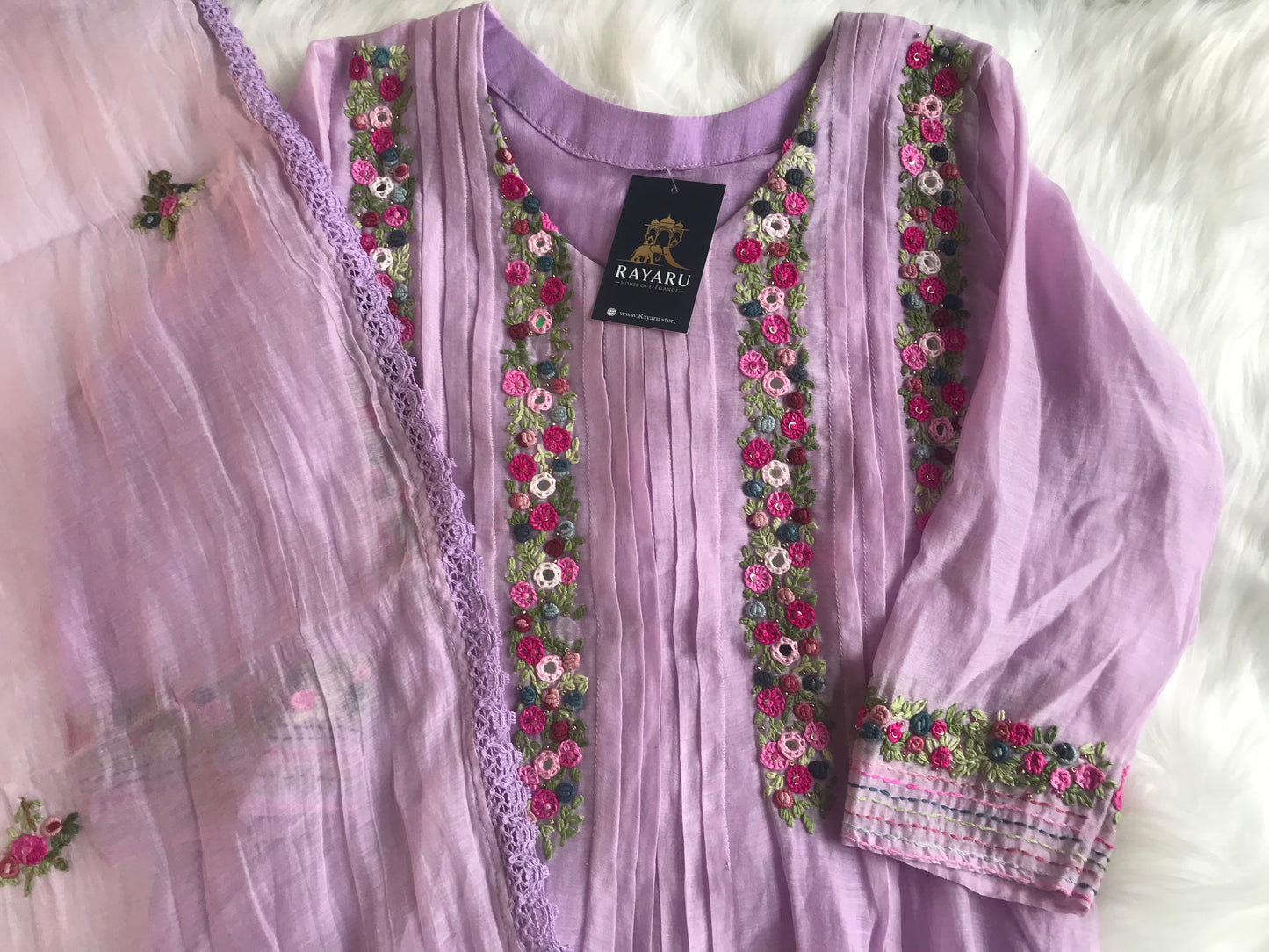 Lavender Mul Chanderi Kurti Set