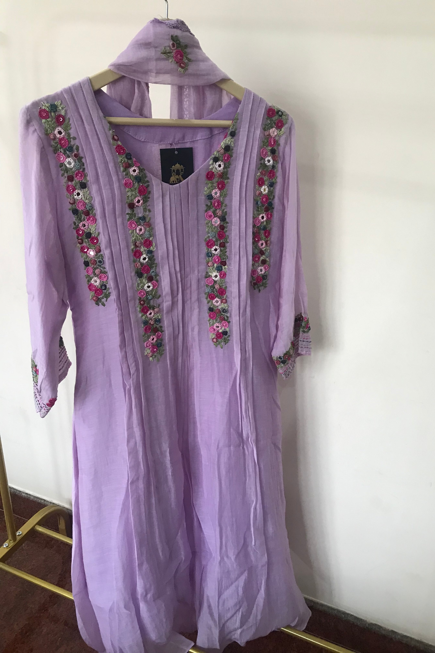 Lavender Mul Chanderi Kurti Set