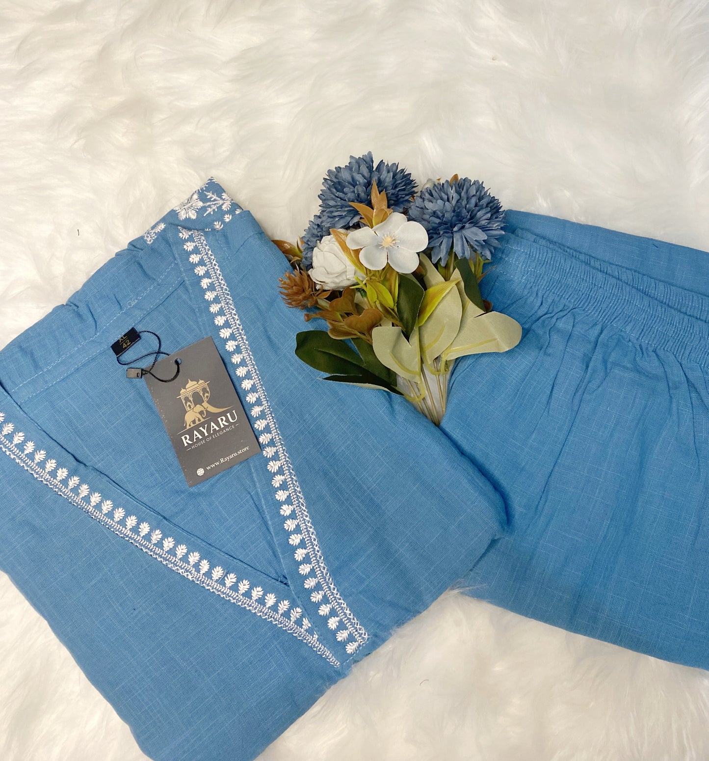 Effortless office chic: Light blue cotton kurti with matching pants.