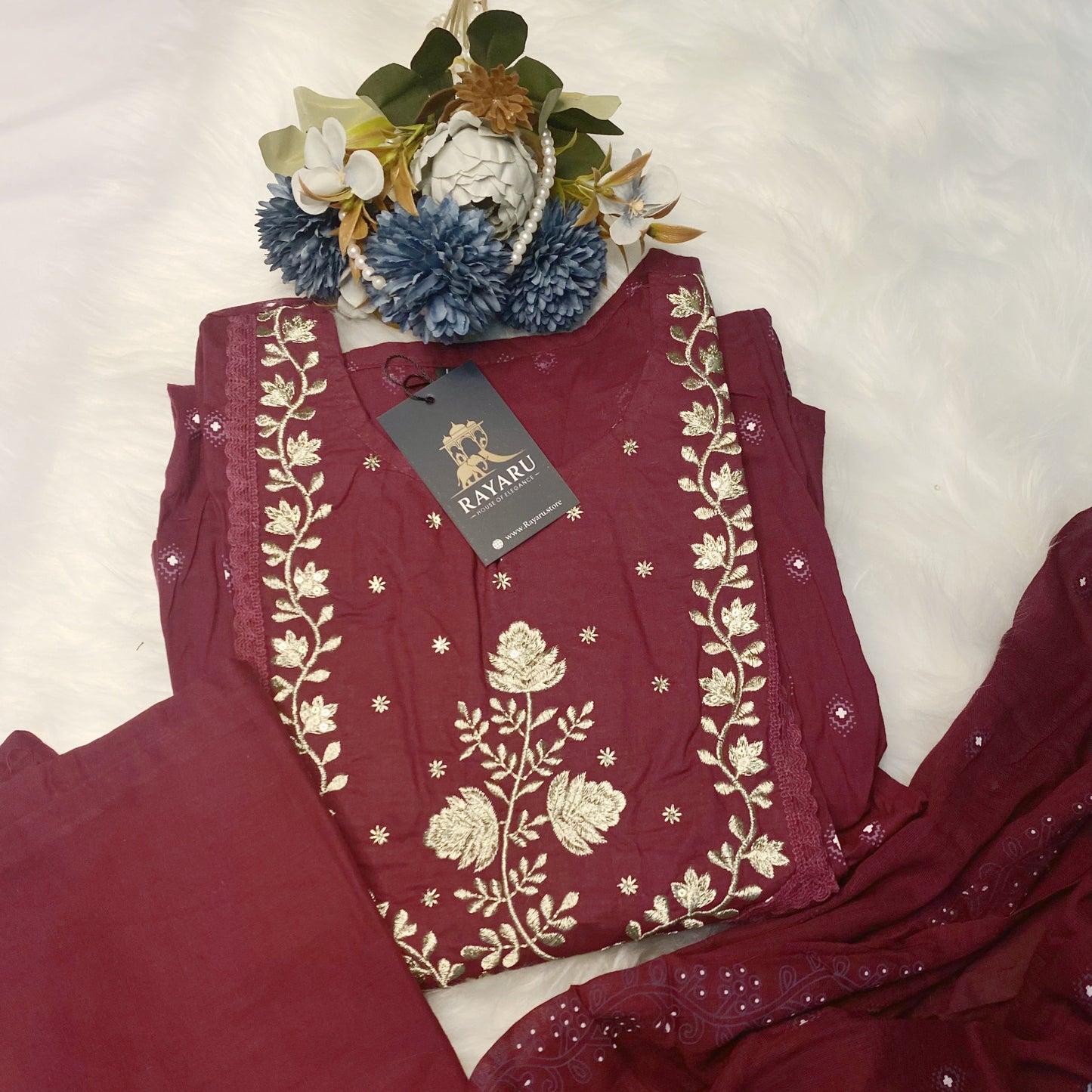 Wine Hues 3-Piece Ethnic Kurti Set