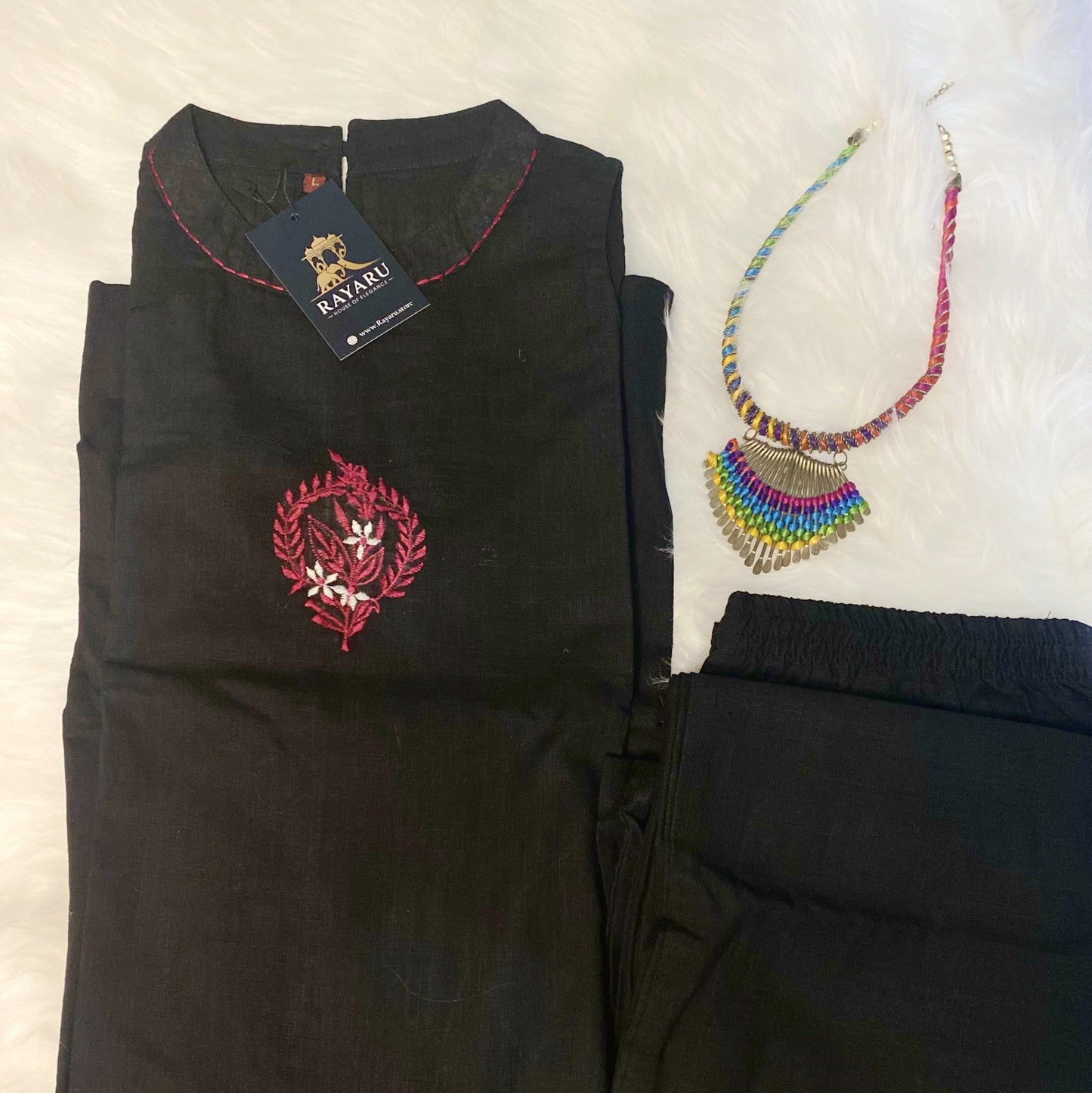 Black Thread Embroidery Kurti Set