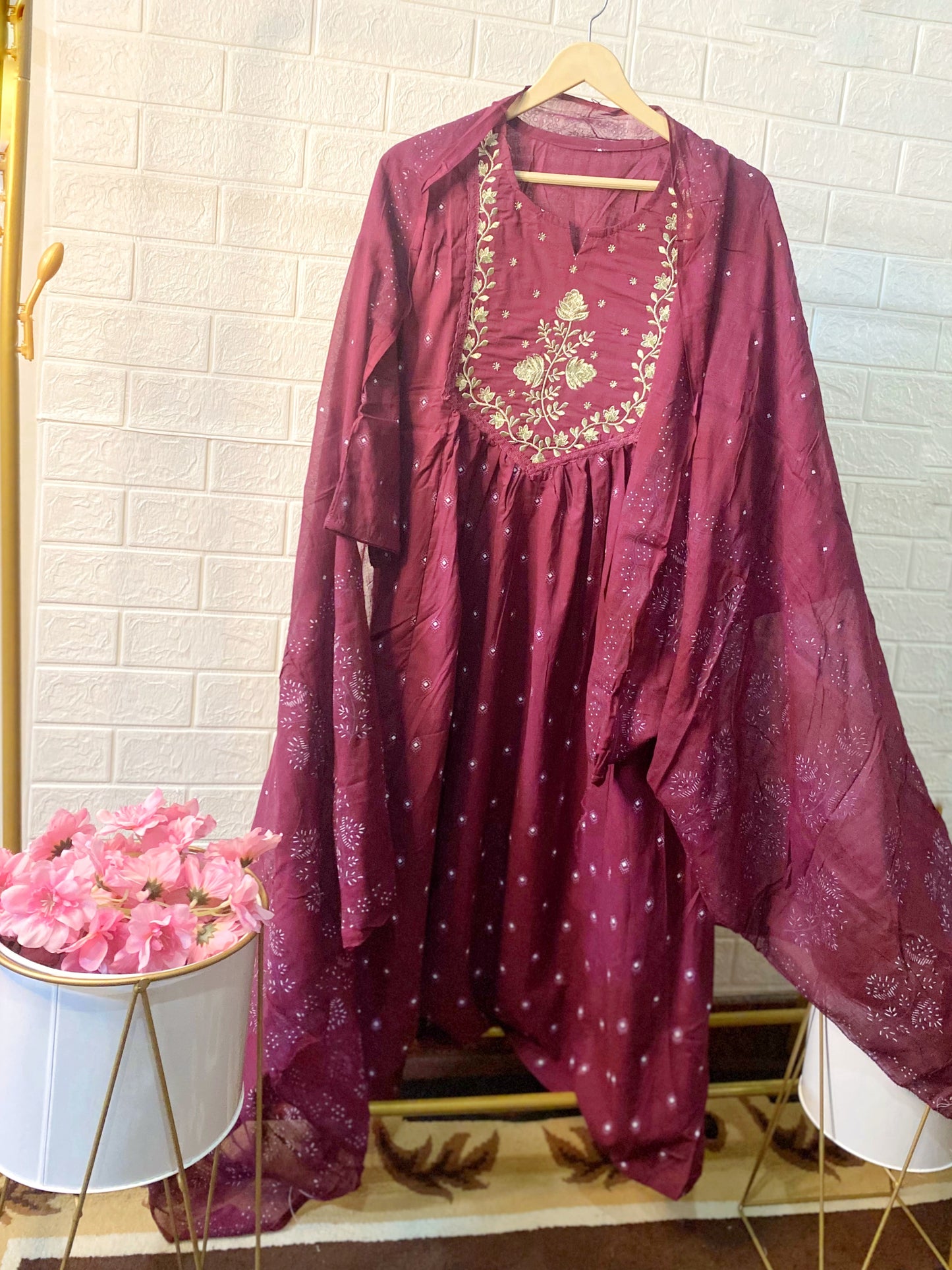 Wine Hues 3-Piece Ethnic Kurti Set