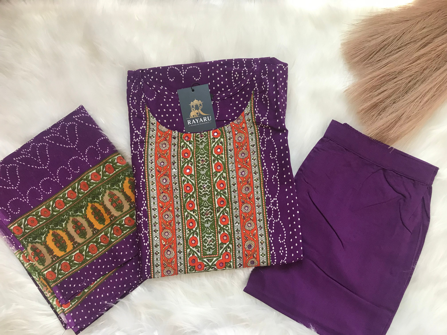 A stylish and breathable cotton purple kurti set