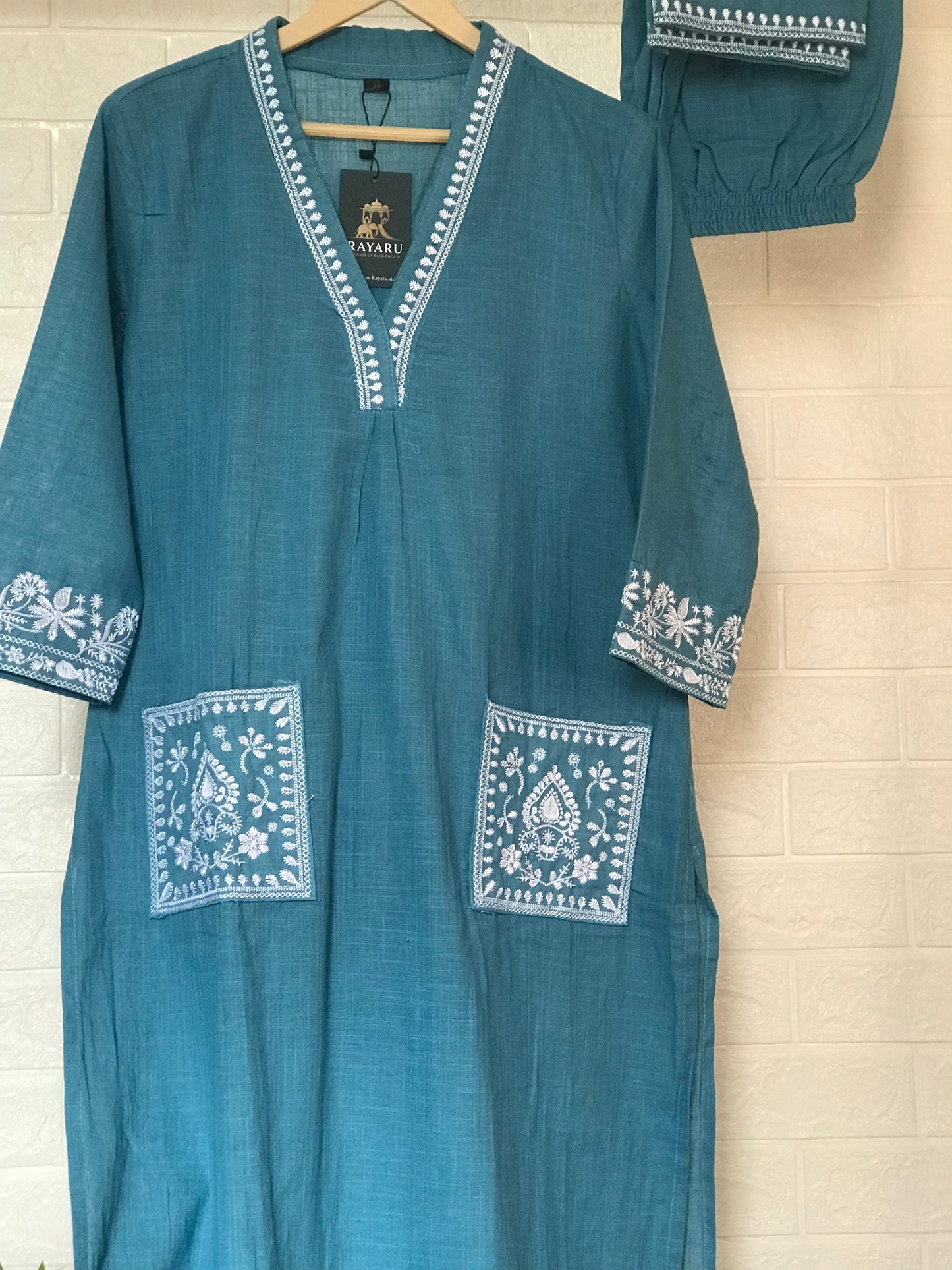 Effortless office chic: Light blue cotton kurti with matching pants.