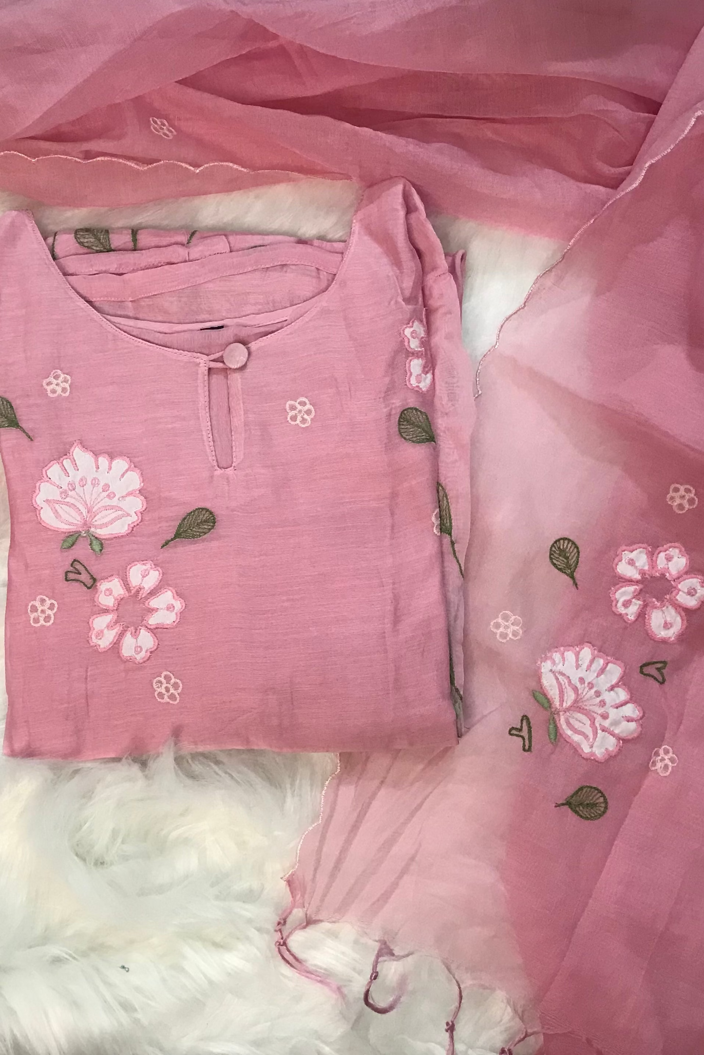 Light Pink Mul Chanderi Kurti Set