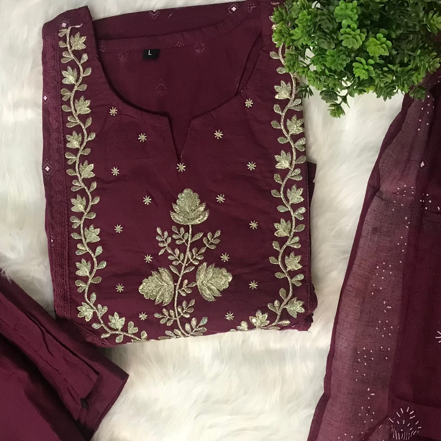 Wine Hues 3-Piece Ethnic Kurti Set
