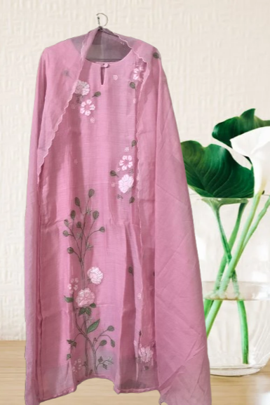 Light Pink Mul Chanderi Kurti Set