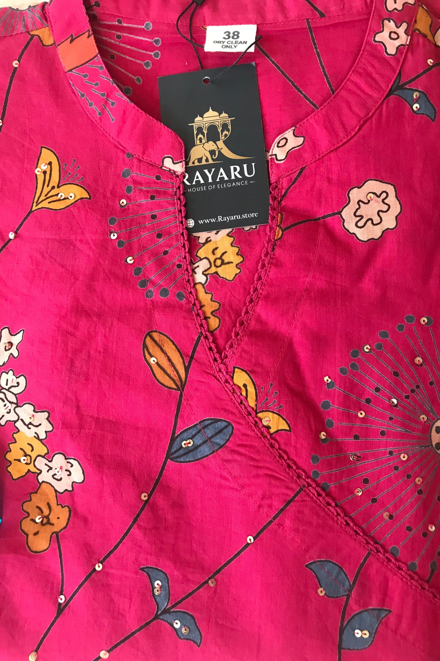 Angrakha Cotton Kurti 2-Piece Set – Rani Pink