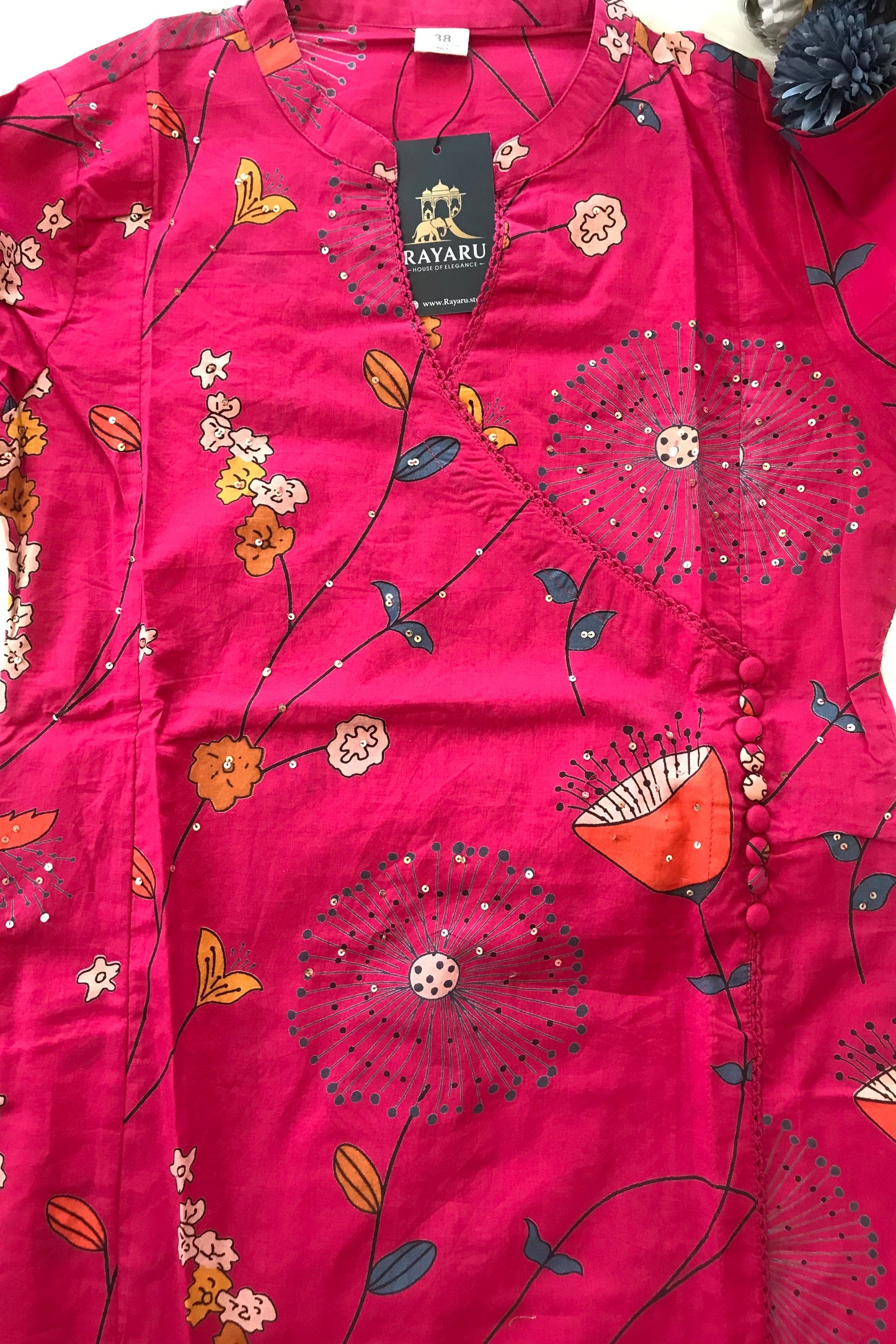 Angrakha Cotton Kurti 2-Piece Set – Rani Pink