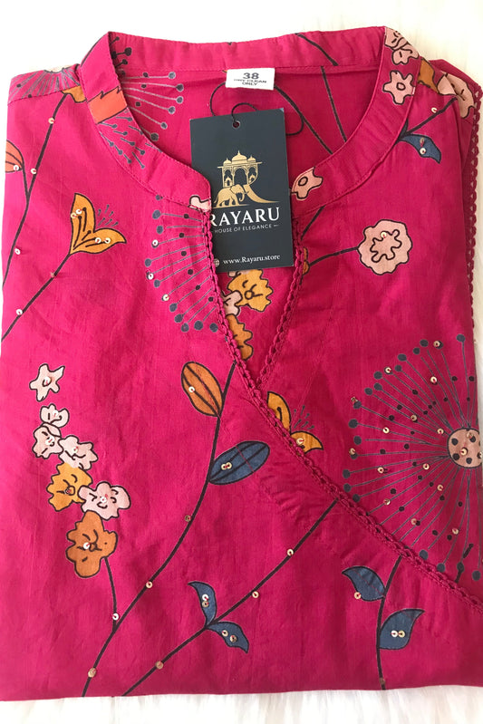 Angrakha Cotton Kurti 2-Piece Set – Rani Pink