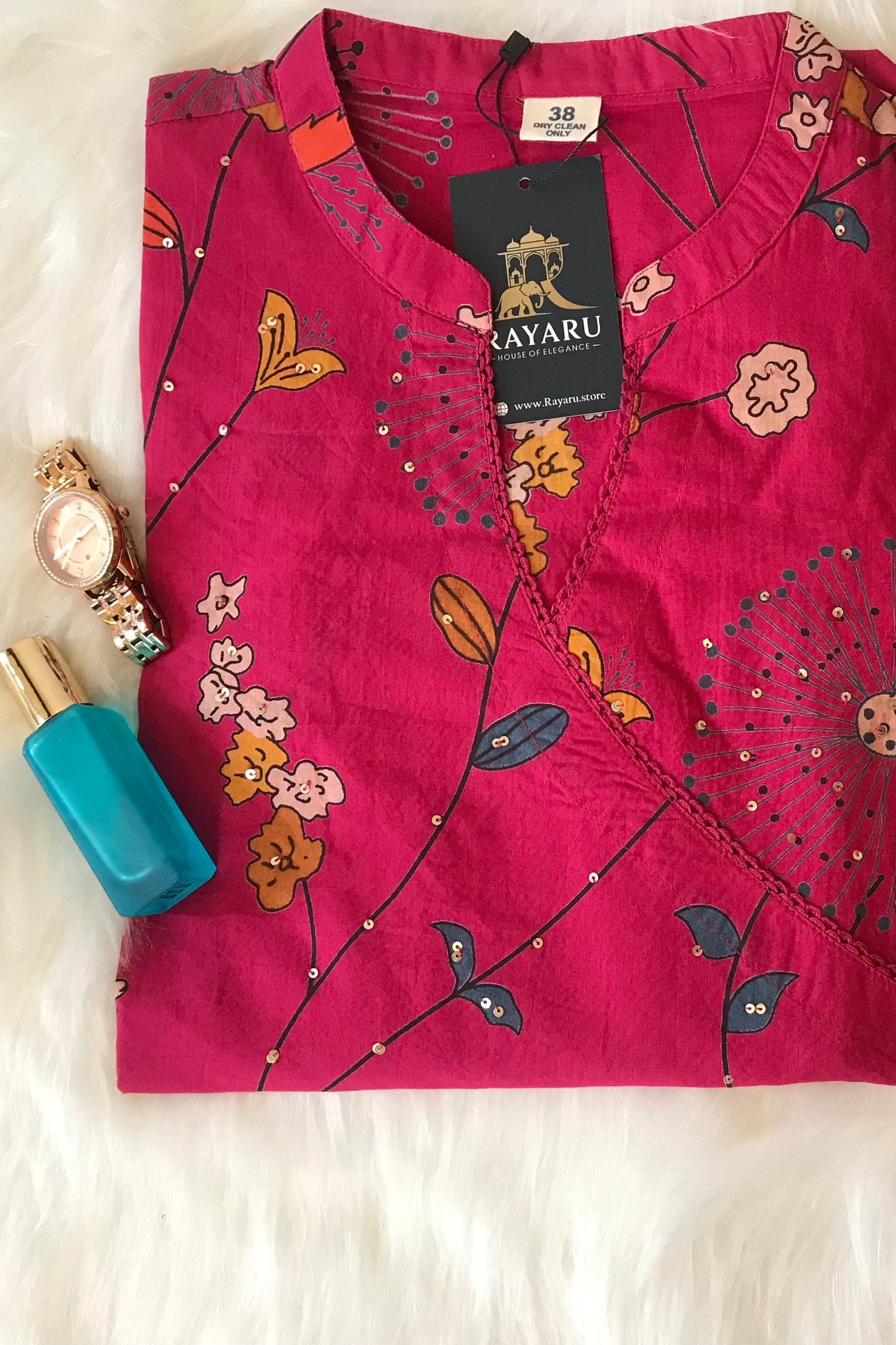 Angrakha Cotton Kurti 2-Piece Set – Rani Pink