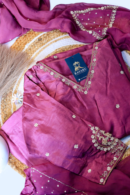 Elegant burgundy embroidered suit set