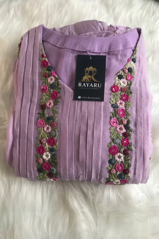Lavender Mul Chanderi Kurti Set