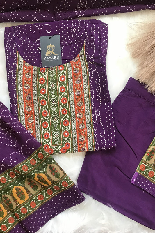 A stylish and breathable cotton purple kurti set