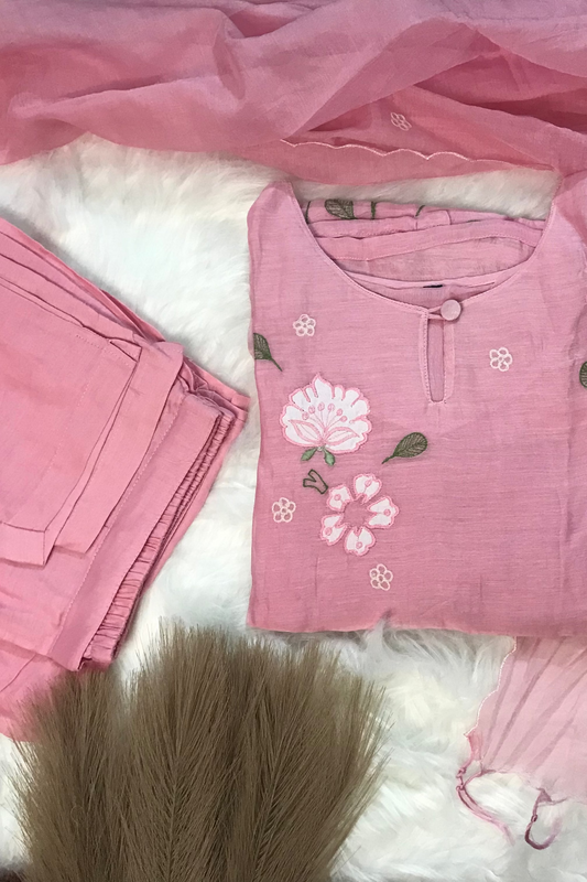 Light Pink Mul Chanderi Kurti Set